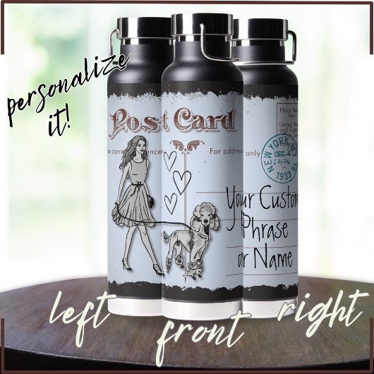Rot-Grau-Vintage Postkartenfrau und Poodle-Liebe Trinkflasche