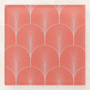 Rot-graue Art Deco, vintage Tapete. Glasuntersetzer
