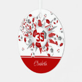 Rot graue Fußballbälle Sterne personalisiert Ornament Aus Metall (Vorderseite links)