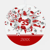 Rot graue Fußballbälle Sterne personalisiert Ornament Aus Metall (Rückseite)