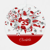 Rot graue Fußballbälle Sterne personalisiert Ornament Aus Metall (Vorderseite)