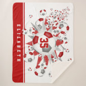 Rot graue Mädchen Sport Fußball Bälle Sterne Sherpadecke (Vorderseite)