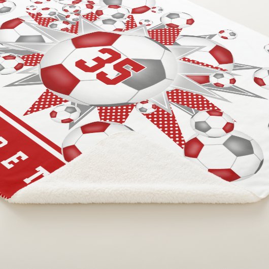 Rot graue Mädchen Sport Fußball Bälle Sterne Sherpadecke (3/4)