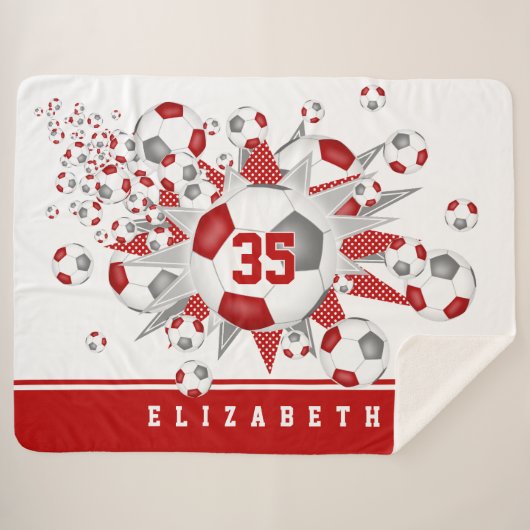 Rot graue Mädchen Sport Fußball Bälle Sterne Sherpadecke (Vorderseite (Horizontal))