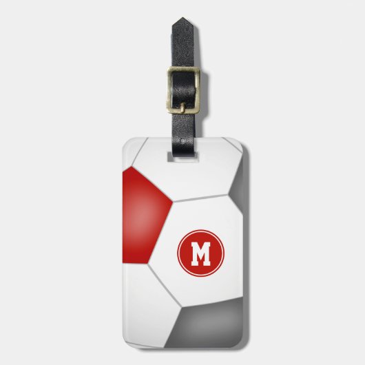 Rot graue Mannschaft Farben Jungs Fußball-Tasche Gepäckanhänger (Vorderseite vertikal)