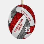 Rot graue Mannschaft färbt Mädchen Volleyball meme Keramik Ornament (Rechts)