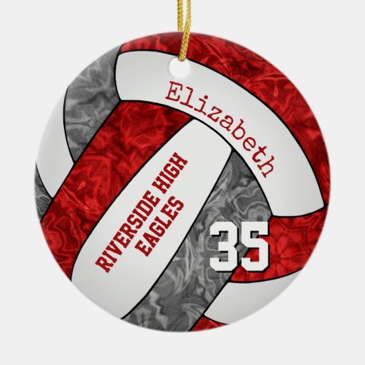 Rot graue Mannschaft färbt Mädchen Volleyball meme Keramik Ornament (Vorne)