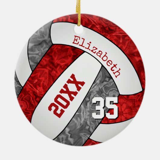 Rot graue Mannschaft färbt Mädchen Volleyball meme Keramik Ornament (Hinten)