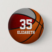 Rot graue Mannschaftsfarben Basketball Mädchenname Button (Vorderseite)