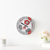 Rot graue Mannschaftsfarben Farbstreifen Runde Wanduhr (Zuhause)