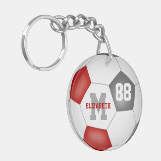 Rot graue Schulfarben Mädchen Jungen Fußball Schlüsselanhänger (Vorderseite links)