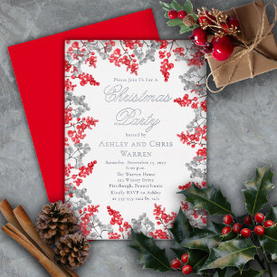 Rot Graue Stechpalmen-Beeren Florale Weihnachtsf Folieneinladung