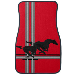 Rot, graue Streifen mit 2 schwarzen Mustangs Autofußmatte