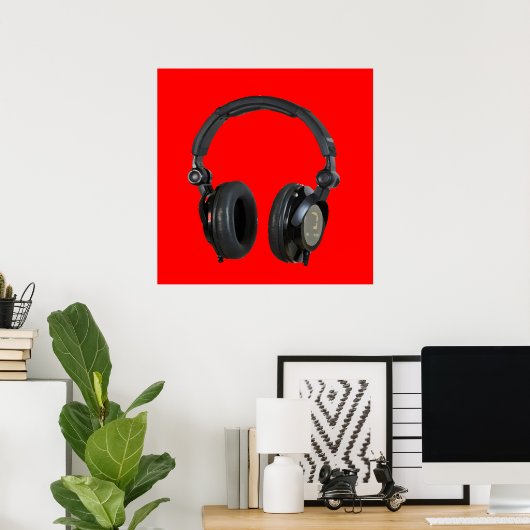 Rot Graustufen Headphone Pop Art Poster Print (Heimbüro)