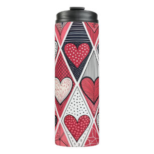ROT GRAY SCHWARZ-WEISS PATCHWORK VALENTINE HEARS THERMOSBECHER