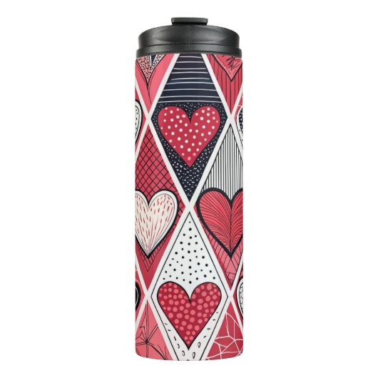 ROT GRAY SCHWARZ-WEISS PATCHWORK VALENTINE HEARS THERMOSBECHER (Vorderseite)
