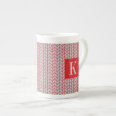 ROT GRAY STRICK Knochen China Tasse + Initial II (Vorderseite Rechts)