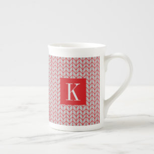 ROT GRAY STRICK Knochen China Tasse + Initial II