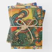 ROT GREEN BLUE FLORAL NATIVITY CHRISTMAS PARCHMENT GESCHENKPAPIER SET (Beispiel)