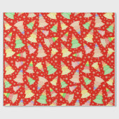 ROT GREEN PINK YELLOW HOLIDAY CHRISTMAS BÄUME GESCHENKPAPIER (Flach)
