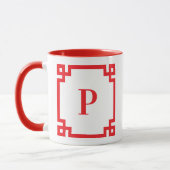 Rot-griechische Schlüsselgrenzenmonogramm Tasse (Links)