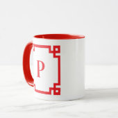 Rot-griechische Schlüsselgrenzenmonogramm Tasse (Vorderseite Links)