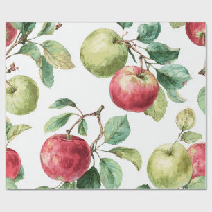 Rot Grün Apfel Frucht Muster Wasserfarbe Rustikal  Geschenkpapier