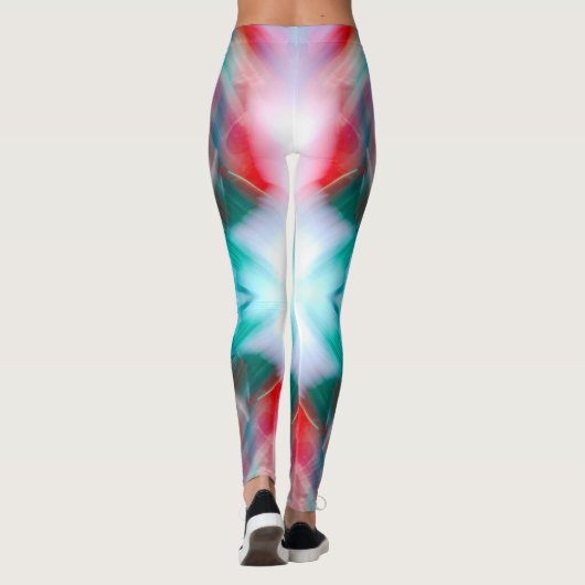 Rot-grün-aquamarin-weißen Bokeh-Streifen abstrakte Leggings (Rückseite)