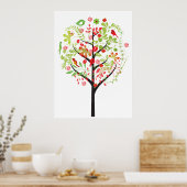 Rot-Grün-Baum und niedliche Vogelposter Poster (Küche)