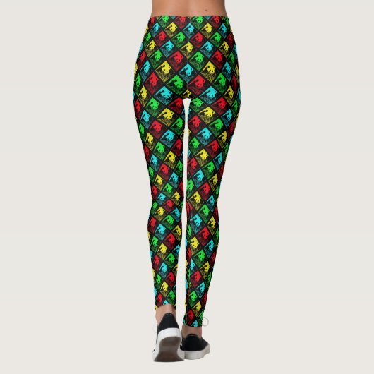 Rot-Grün-Blau-Pop Art Pandas Leggings (Rückseite)