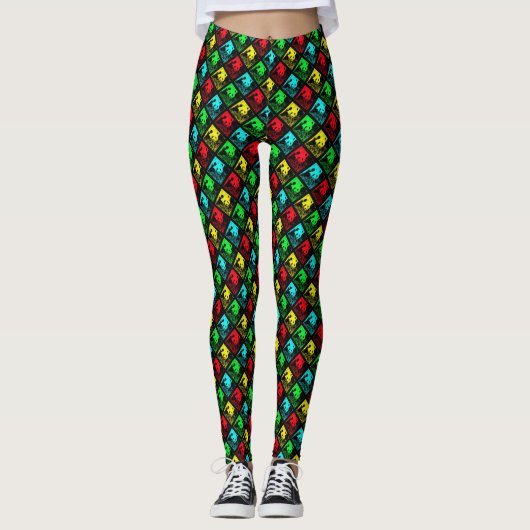 Rot-Grün-Blau-Pop Art Pandas Leggings (Vorderseite)