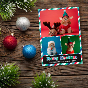 Rot Grün Blau Retro Frohe Woofmas Foto Collage Feiertagskarte