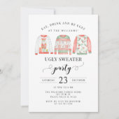 Rot-Grün-Blau Ugly Pulli Weihnachts-Party Einladung (Vorderseite)