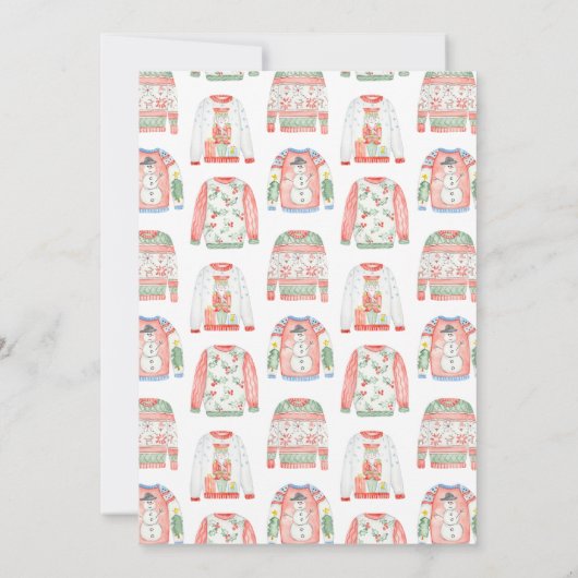 Rot-Grün-Blau Ugly Pulli Weihnachts-Party Einladung (Rückseite)