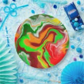 Rot, Grün, Burgund, farbenfroh Marmorflüssigkeit K Pappteller (Party)