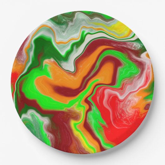 Rot, Grün, Burgund, farbenfroh Marmorflüssigkeit K Pappteller (Vorderseite)