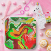 Rot, Grün, Burgund, farbenfroh Marmorflüssigkeit K Pappteller (Party)