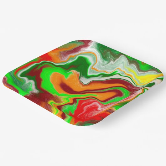 Rot, Grün, Burgund, farbenfroh Marmorflüssigkeit K Pappteller (Gewinkelt)