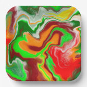 Rot, Grün, Burgund, farbenfroh Marmorflüssigkeit K Pappteller (Vorderseite)