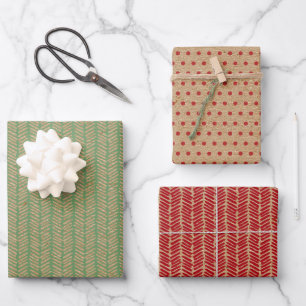 Rot Grün Chevron Punkte Auf Falschem Braunkraftpap Geschenkpapier Set