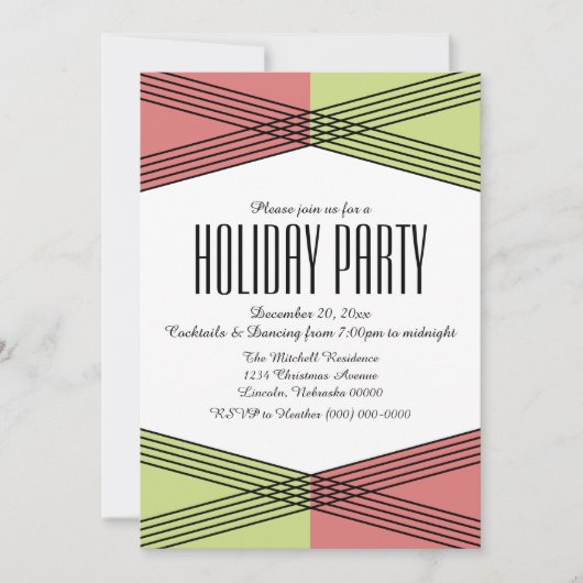 Rot-Grün-farbige Deko-Feier Einladung (Vorderseite)