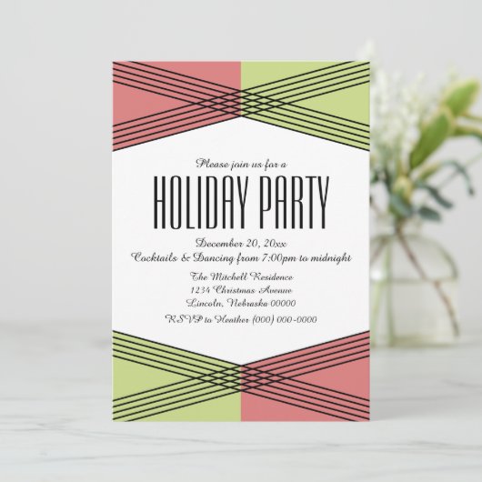 Rot-Grün-farbige Deko-Feier Einladung (Stehend Vorderseite)