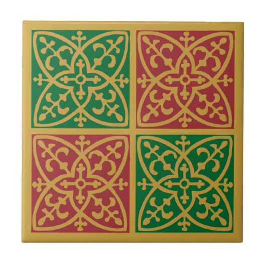 Rot Grün Feiertag Fleur de Lis Musterfliese Fliese (Vorderseite)