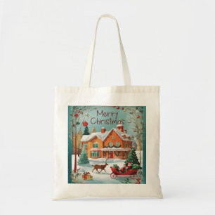 Rot Grün Festlich Frohe Weihnachten Vintage Tragetasche