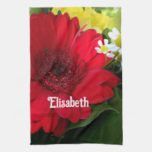 Rot, Grün, Gelb, Weiß, Blume, Blüte, Gerbera, Geschirrtuch