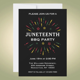 Rot Grün Gelbe Feuerwerk Juneteenth Grillparty Einladung