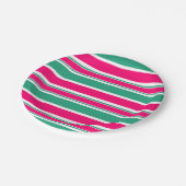 Rot-grün gestreiftes horizontales Muster Pappteller (Schrägansicht)
