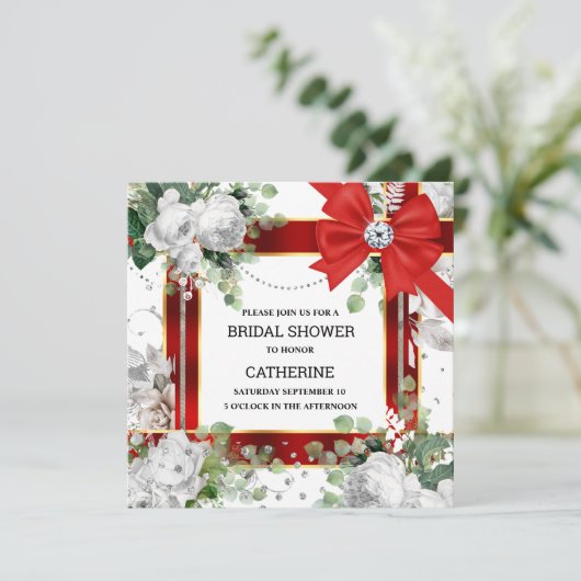 Rot-Grün-Glitzer-Bogen Diamant elegant elegant ele Einladung (Stehend Vorderseite)