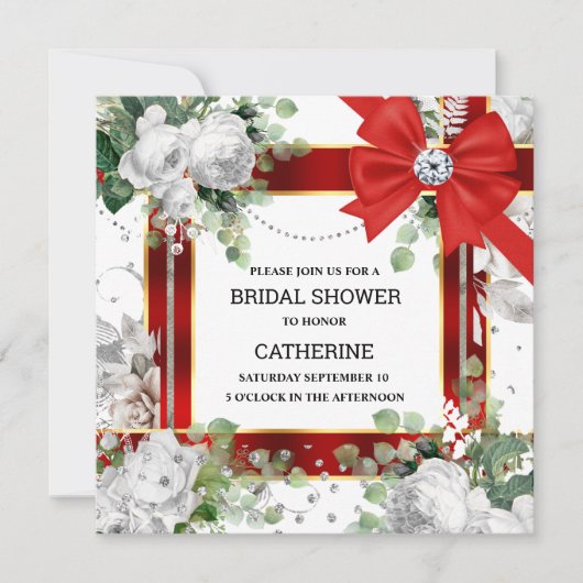 Rot-Grün-Glitzer-Bogen Diamant elegant elegant ele Einladung (Vorderseite)