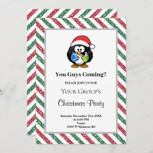 Rot/Grün Glitzer Gerahmt Funny Christmas Party Einladung (Vorne/Hinten)